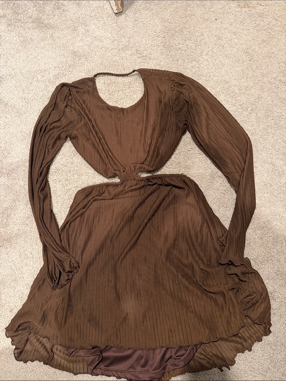 Zara Brown Long-Sleeve Cutout Midi Dress
